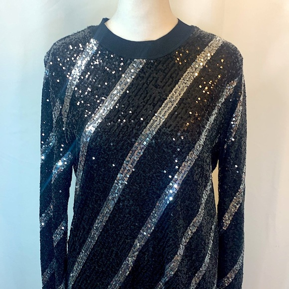 AllSaints Juela Bowi Black and Silver Long Sleeve Sequined Mini Dress- NWOT - Picture 4 of 16